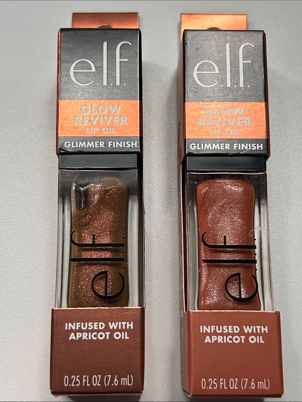 ELF Glow Reviver lip oil glimmer finish duo : colors super neutral and chocoluxe
